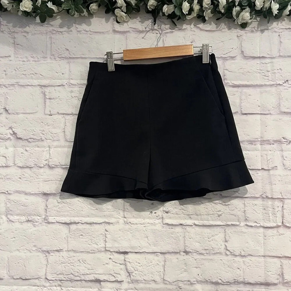 ZARA Black Ruffle High Waist Dress Shorts Side Pockets Casual Summer Size XS - Picture 1 of 9